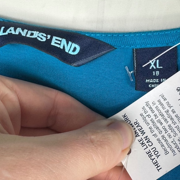 New Lands End Midi Dress Sz XL 1X 18 Ombre Tie Dye Blue Belted Boho Coastal - Picture 3 of 4